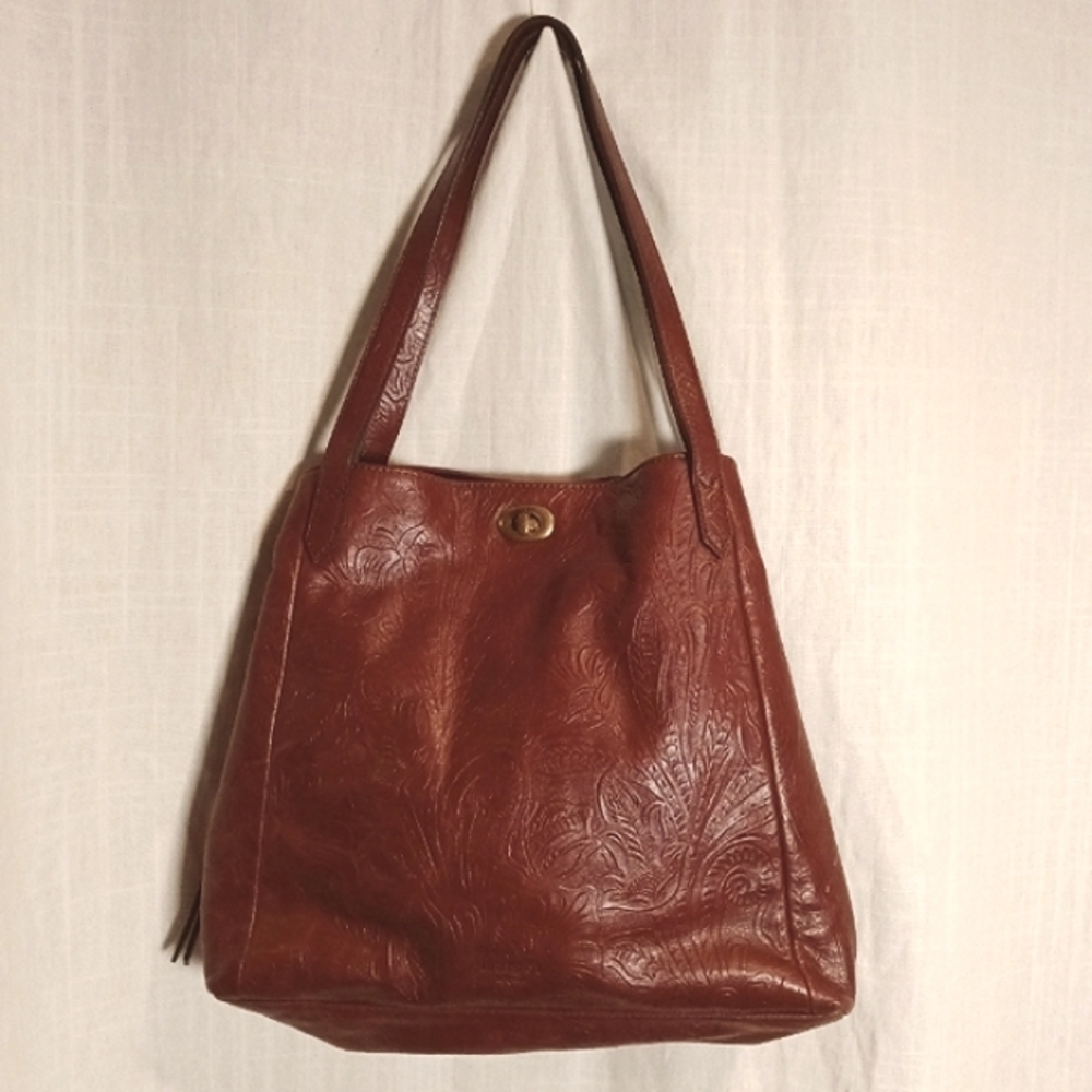 Margot Tooled Brown Leather Shoulder Bag Purse